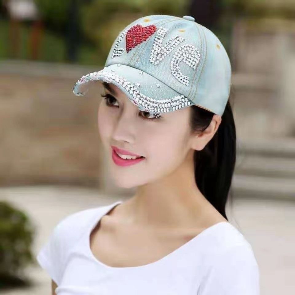 誓哲牛仔帽春夏秋帽子女牛仔帽手工镶钻棒球帽休闲学生百搭鸭舌帽防晒