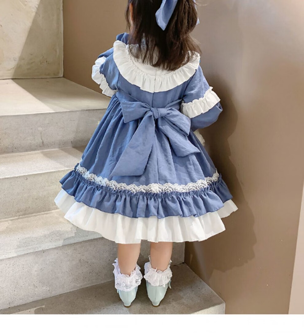 洛丽塔公主裙2022春季儿童洋气lolita裙子小女孩连衣裙潮 蓝色早春款