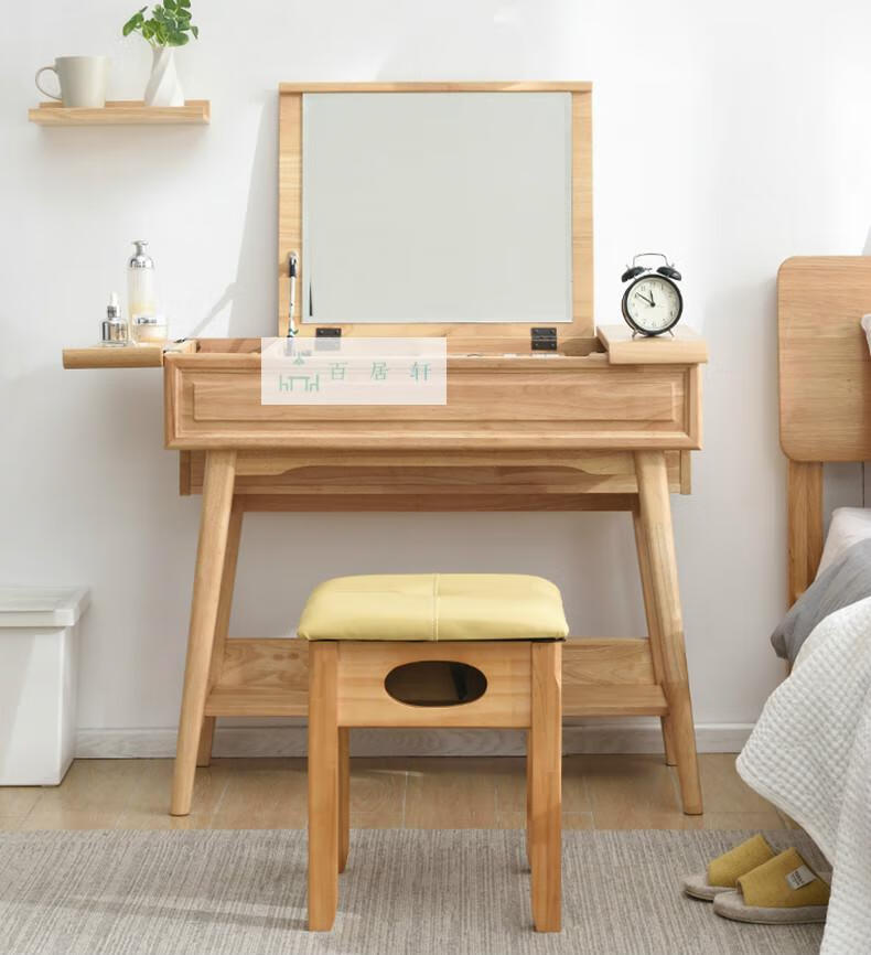 隐藏式梳妆台折叠式化妆柜隐藏式卧室梳妆台实木翻盖梳妆台卧室简约