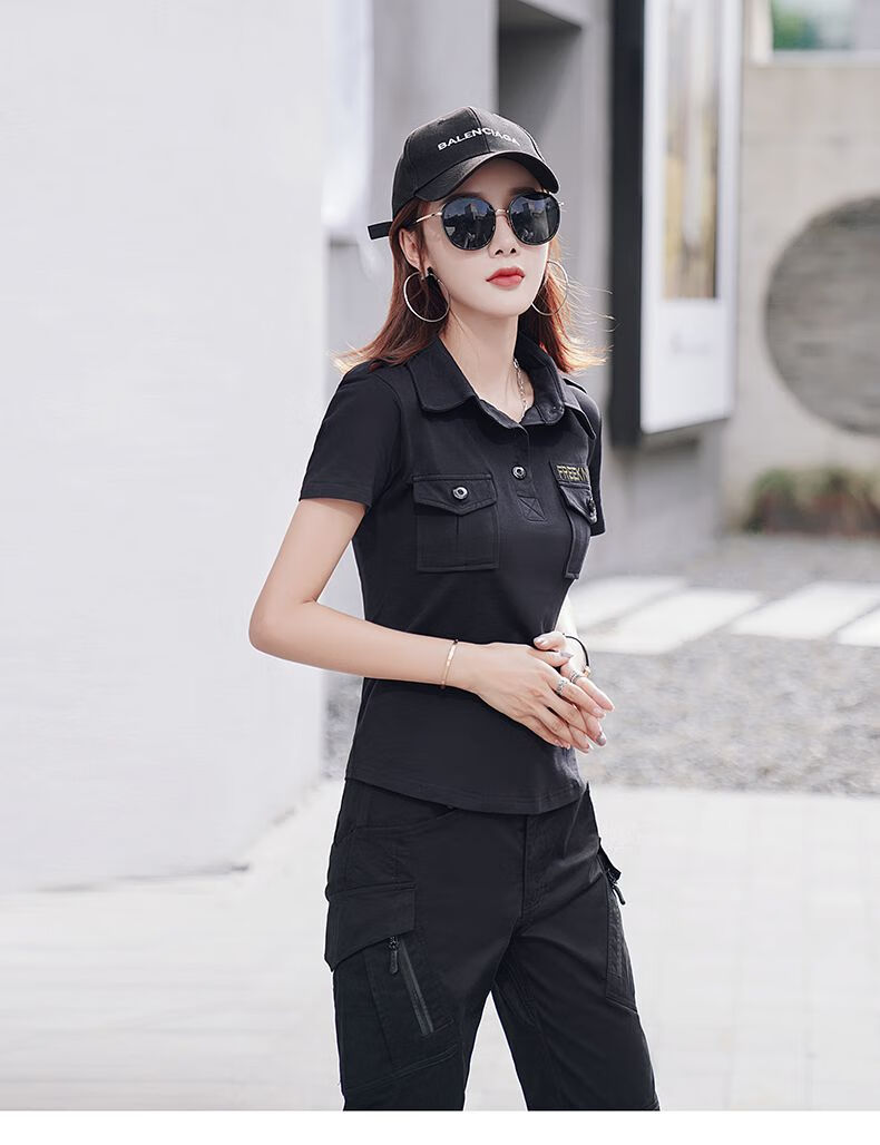 女兵2022新款夏季迷彩短袖恤女潮工装上衣显瘦弹力宽松水兵舞服装潮