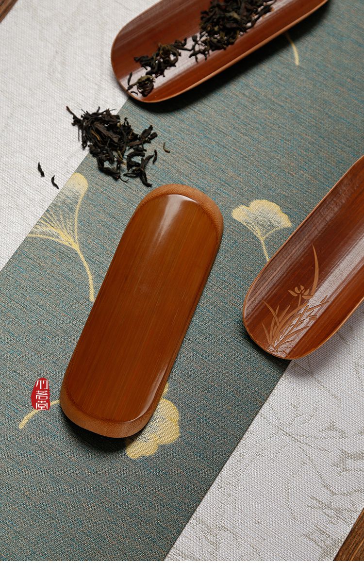 茶具配件竹制茶席垫茶巾托茶铲茶匙茶勺 简约竹雕茶则j5鲤鱼【图片