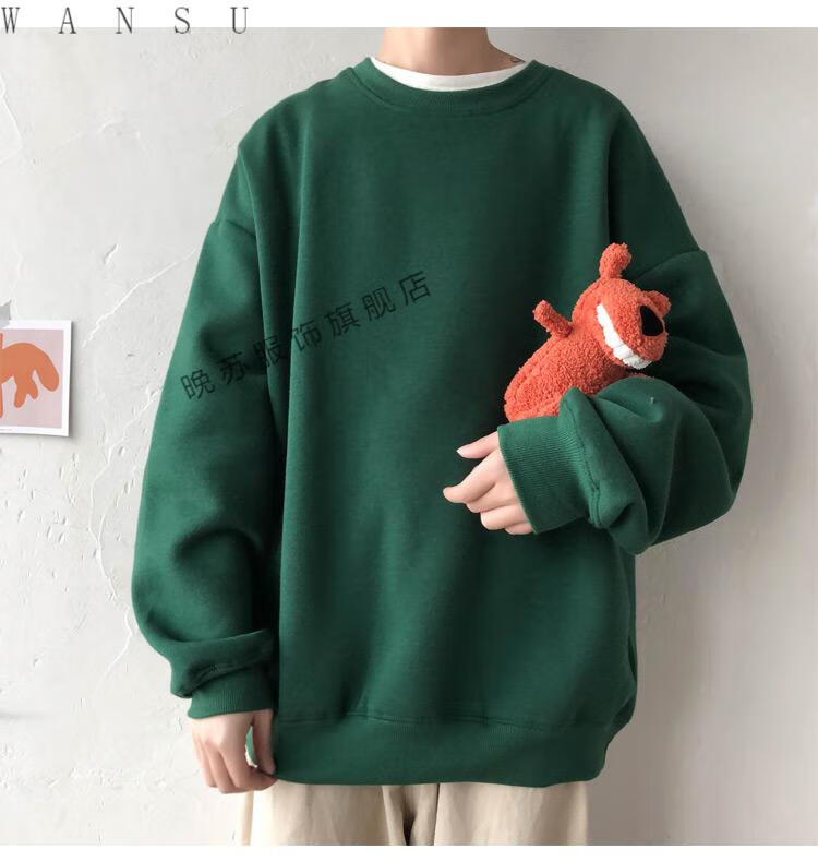 晚苏/秋士圆领套头纯色宽松卫衣女色 灰绿色 s【图片 价格 品牌 报价