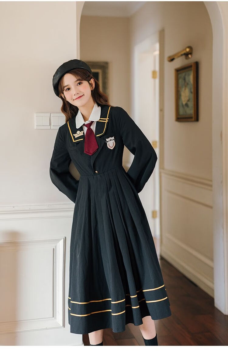 学院风jk制服长裙女秋冬季甜美收腰百褶连衣裙日系气质学生裙子wu单件