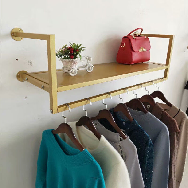 衣杆铁艺服装店衣架展示架上墙侧挂式女装童装货架壁挂衣服的架子墙上