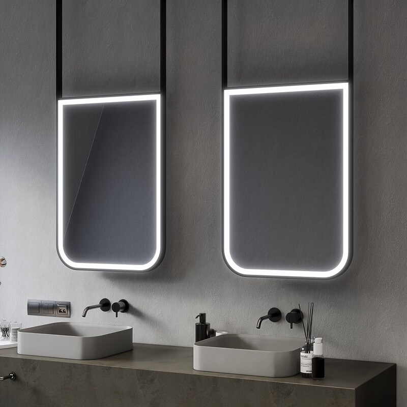 浴室发光镜长方形镂空发光镜子吊镜悬空民宿酒店浴室镜子卫生间镜子带