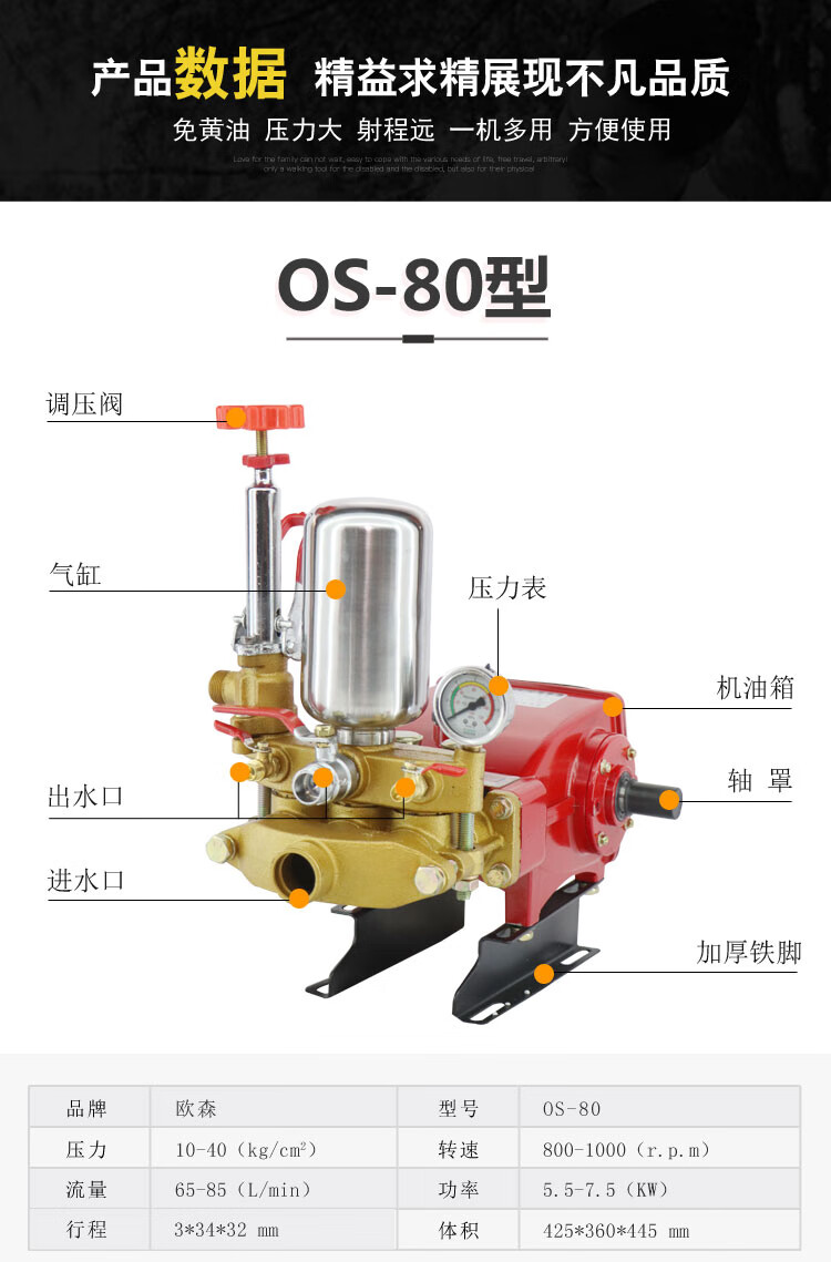 遠程大流量高壓三缸柱塞泵打藥泵噴霧機打藥機壓力泵80型大流量三缸泵