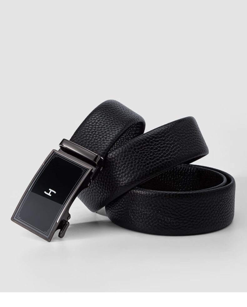 红谷皮带男真皮自动扣腰带头层牛皮正品青年商务休闲送人礼盒礼物黑色