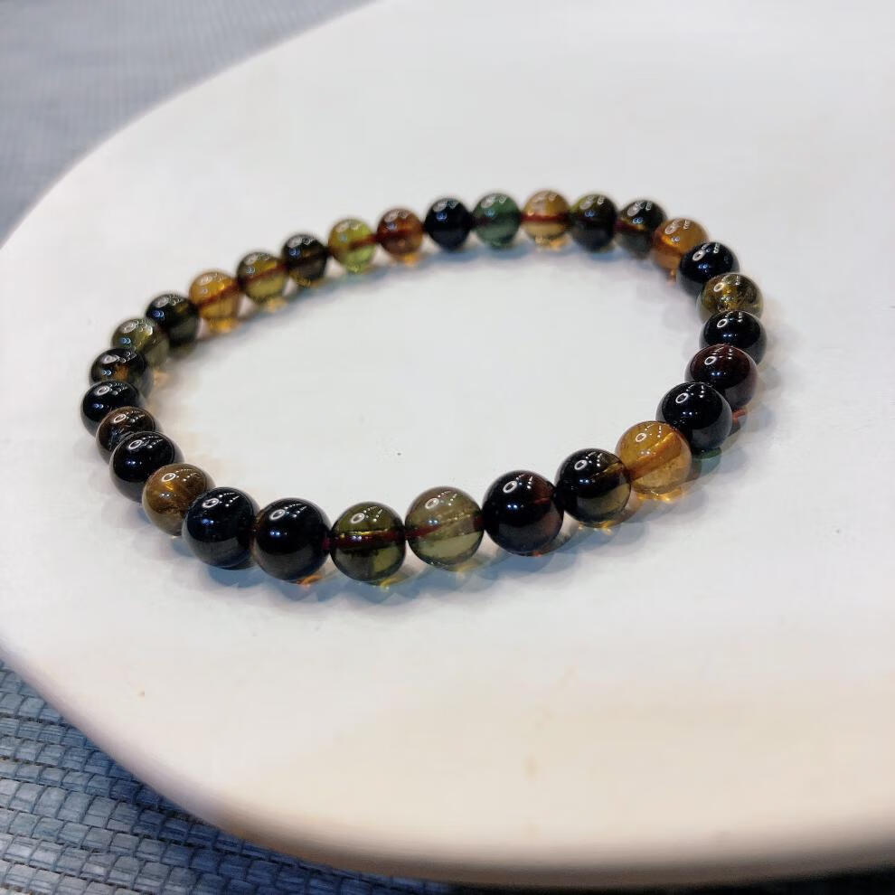 宝札碧玺老矿料黑美人黑玫瑰碧玺暗碧手链6.