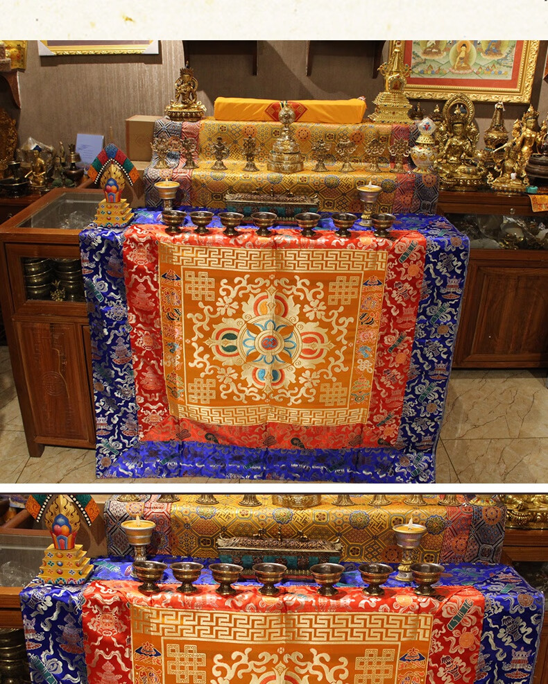 故衍藏式民族风藏族面料阶梯式桌布三层佛柜桌围方形家用密宗佛龛装饰