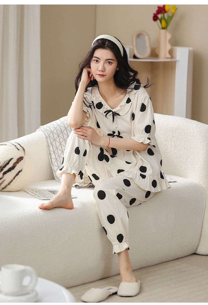 东帝睡衣南通家居服女夏季短袖长裤公主风家居服夏天薄款棉质甜美yne