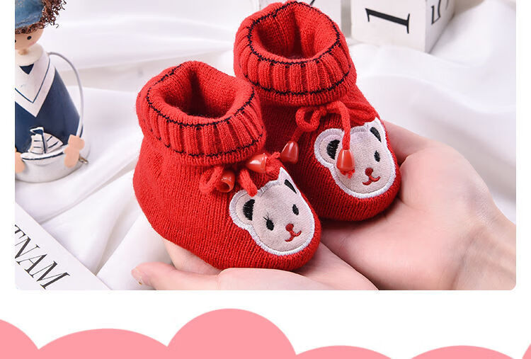 庭鹰婴儿鞋--个月手工编织毛线鞋子新生儿步前学步鞋宝宝软底 玫红色
