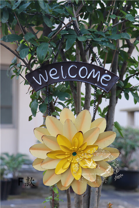 2022新款庭院装饰牌新品复古做旧铁艺花welcome欢迎牌户外花园庭院