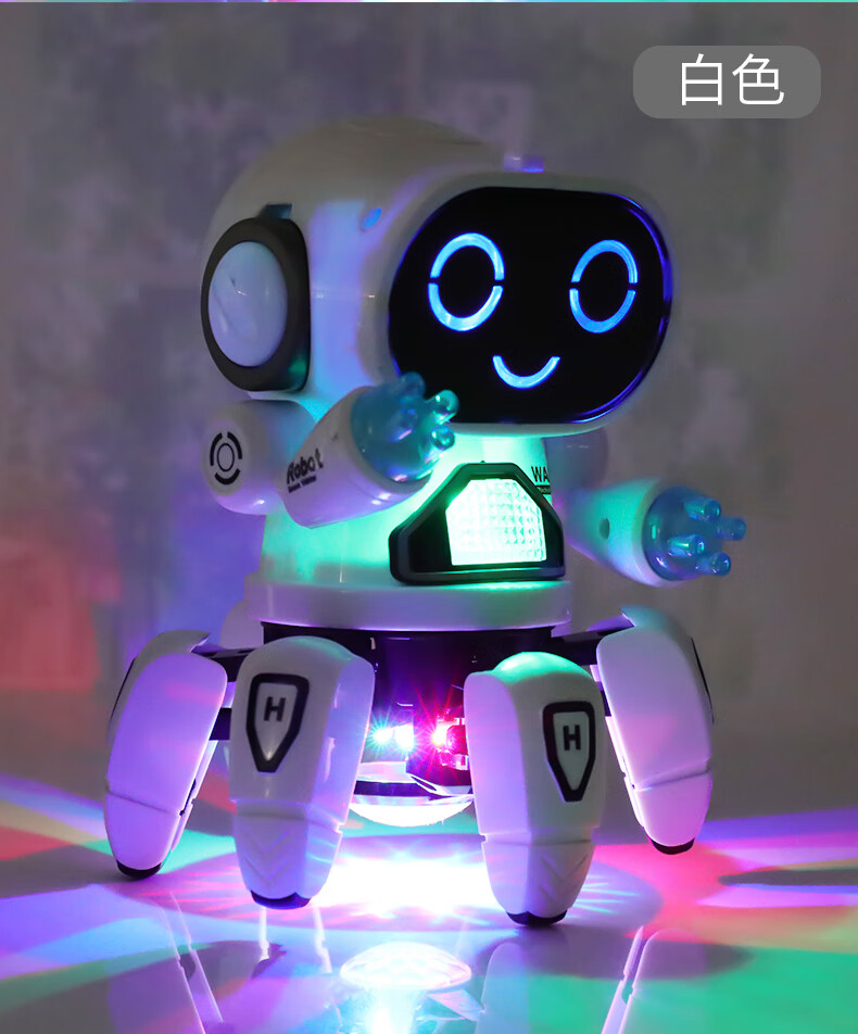 儿童电动六八爪鱼智能太空机器人唱歌跳舞男孩玩具飞行小鸭子白色六爪