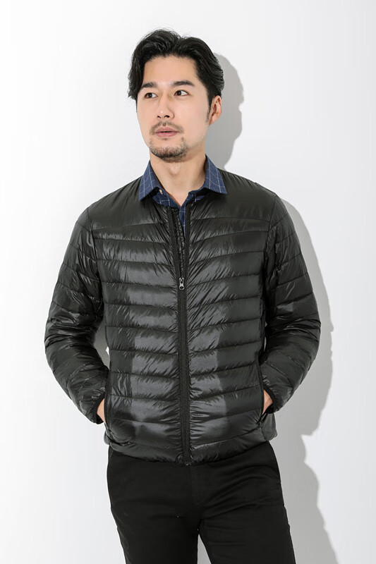 超薄羽绒服男轻薄圆领无领内衬加大码加肥内胆中老年300斤特大号 黑色