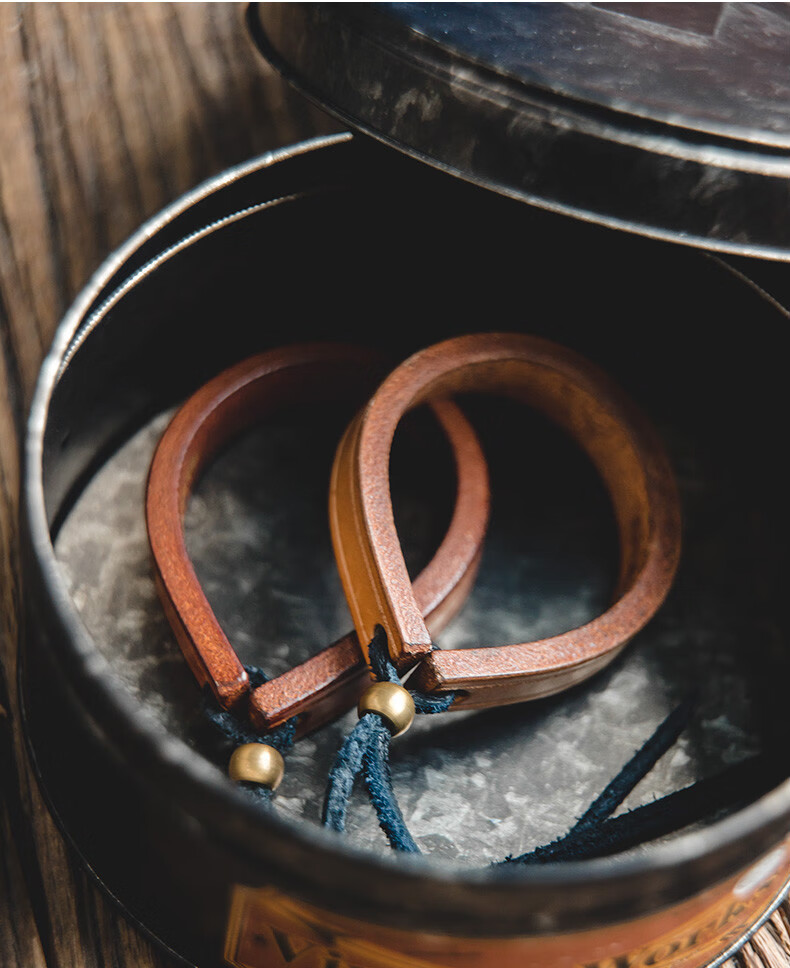 一生之环日系复古阿美咔叽情侣首饰配饰植鞣皮手环手镯男 原色【图片