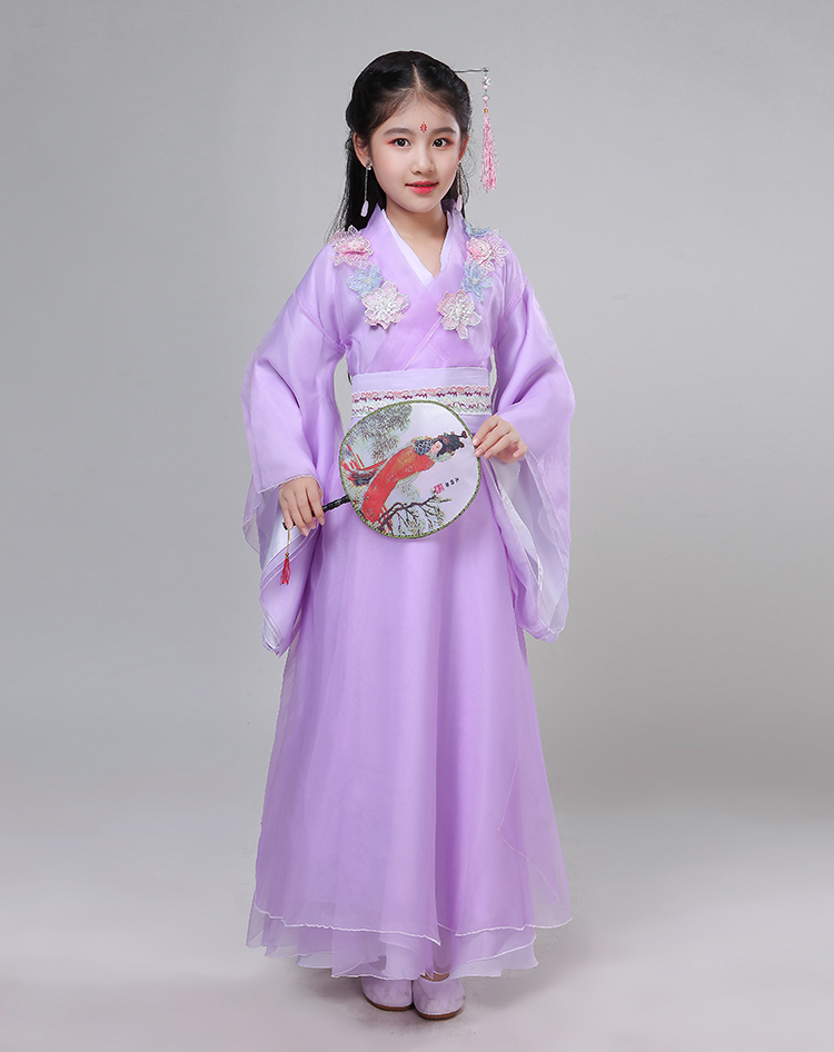 秋冬儿童古装汉服女仙女孩中大童抖音公主襦裙仙女服扶摇同款 紫色小