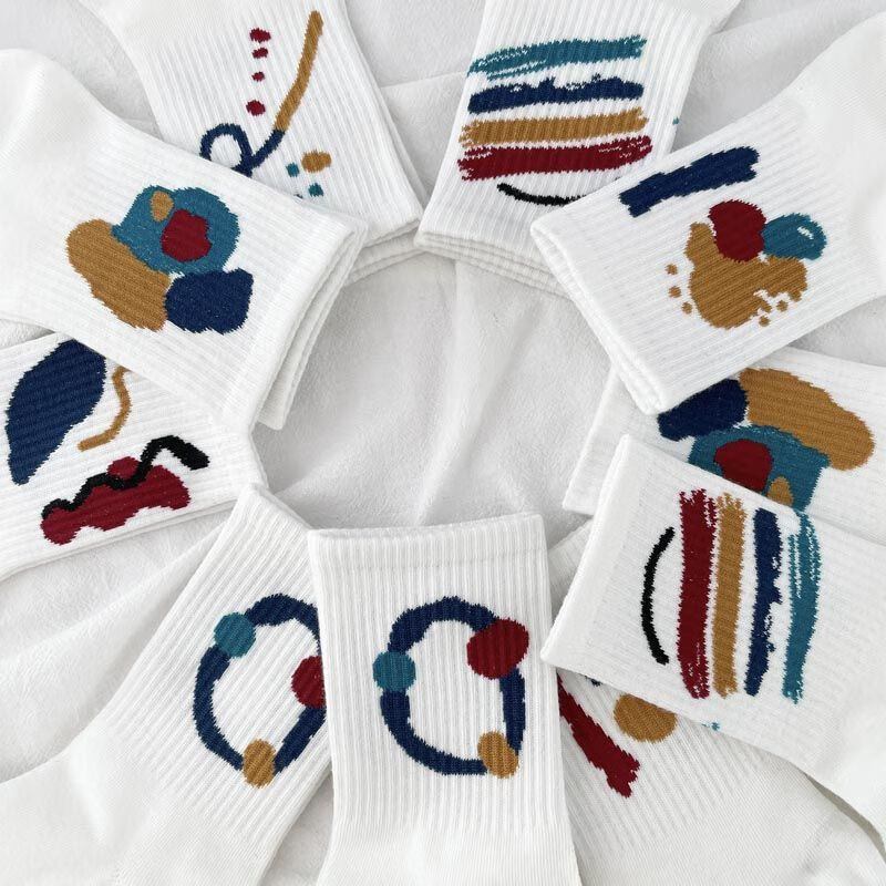 白袜子女涂鸦ins袜子女中筒袜韩版潮流学院风街头日系长筒袜学生百搭