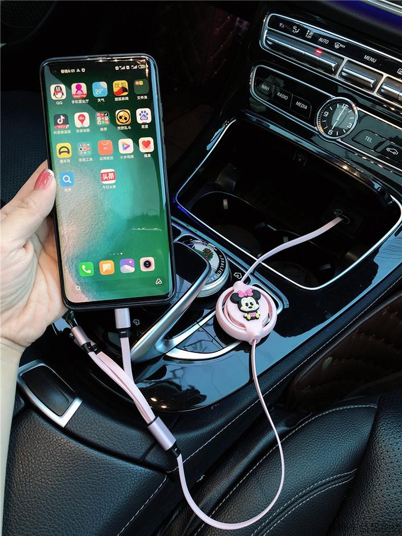 汽车用数据线一拖三合一充电器多功能车载快充苹果typec安卓伸缩