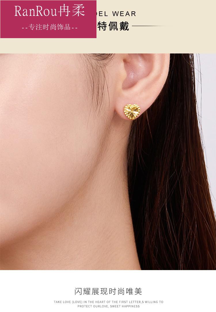 老凤凰黄金耳钉女999足金心形耳钉金耳饰送礼女友送妈妈38女神礼物