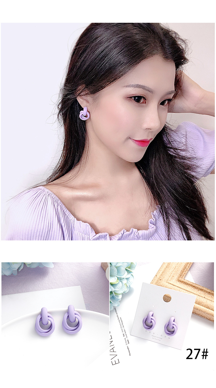 京粉新款耳环潮紫色系简约小清新耳钉女韩国气质网红花朵定情信物情人