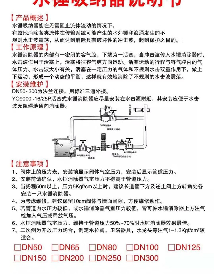 消防管道9000x型碳钢水锤消除器活塞式不锈钢水锤吸纳器dn100 150睿灿