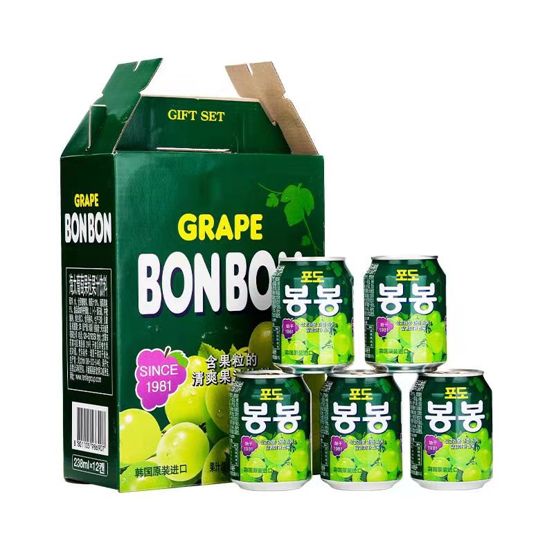 韩国原装进口网红饮料整箱海太葡萄果汁果肉粒238mlx12罐送礼礼盒 海