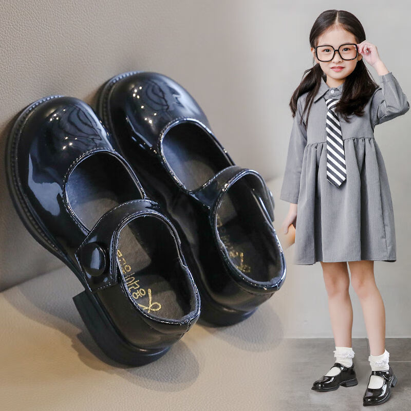 儿童四季公主鞋女童鞋子软底小皮鞋时尚英伦风单鞋小女孩韩版黑色35鞋