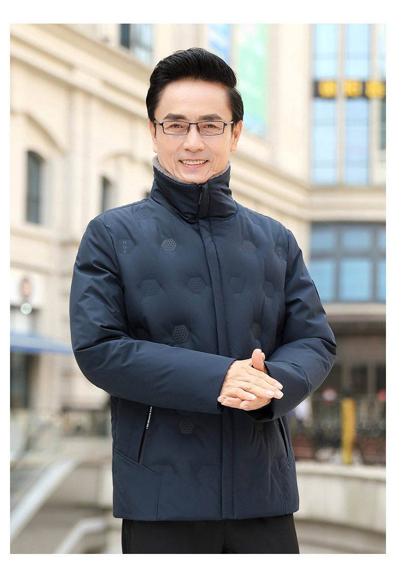 雅鹿中老年羽绒服男冬2021新款男士立领短款冬季加厚外套爸爸装a藏青