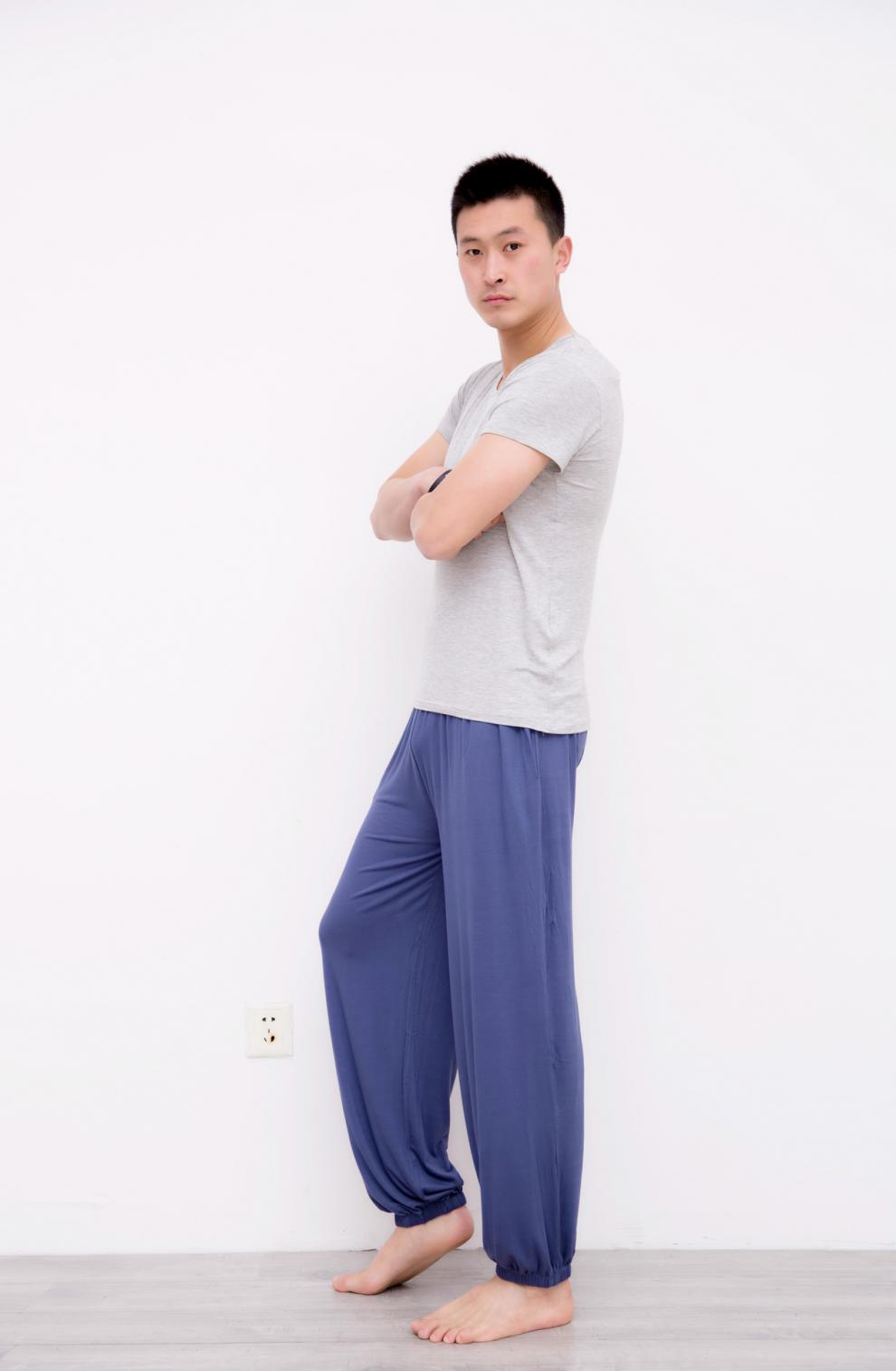 男士瑜伽裤 瑜伽裤男男士裤子莫代尔家居裤长裤加肥加大码灯笼太极