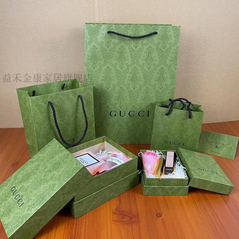 gucci古奇酷奇綠色紙袋香水口紅禮品袋圍巾衣服盒手提袋子禮品盒適用