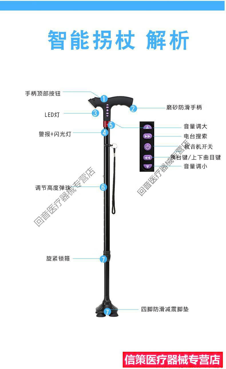 信策医疗器械专营店商品编号:10045866864749商品名称:新款智能拐杖多