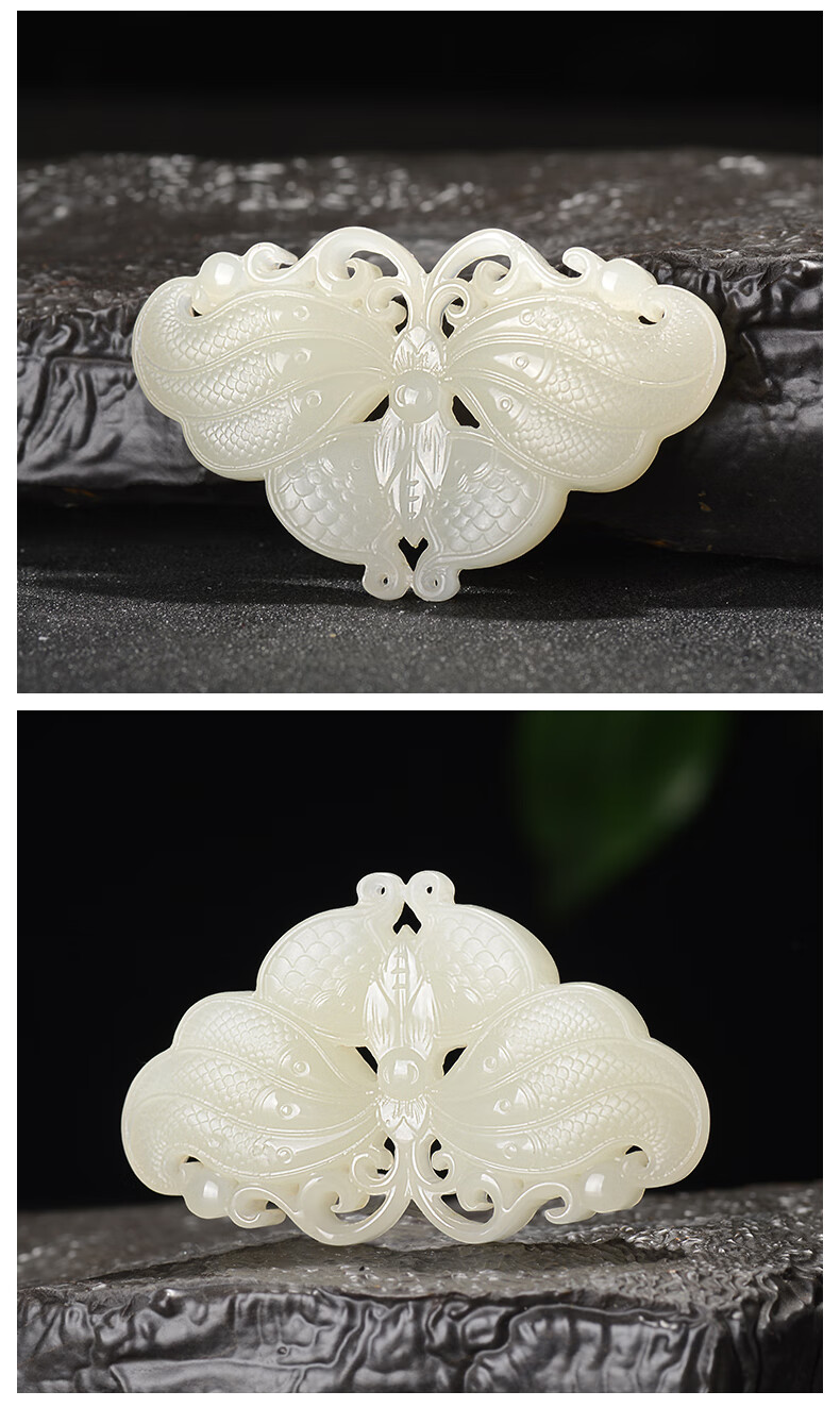 墨韵新疆和田玉白玉蝴蝶吊坠女士宝宝款玉佩挂件天然玉石玉坠玉项链