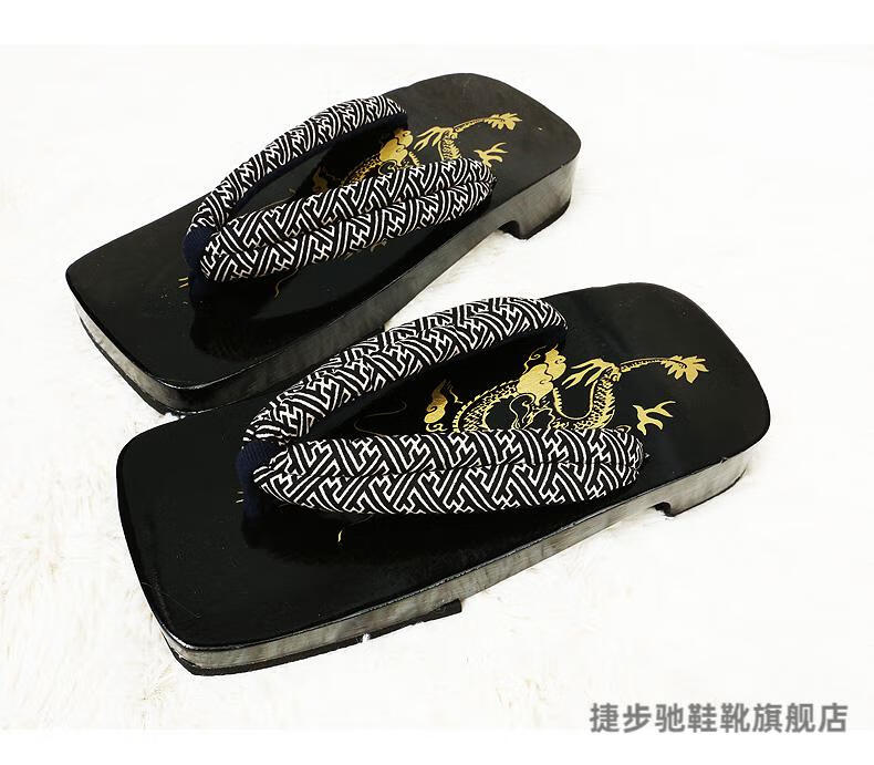 夏季凉鞋日本男式男款cos黑漆方舟木屐拖鞋 黑色龙纹 39【图片 价格