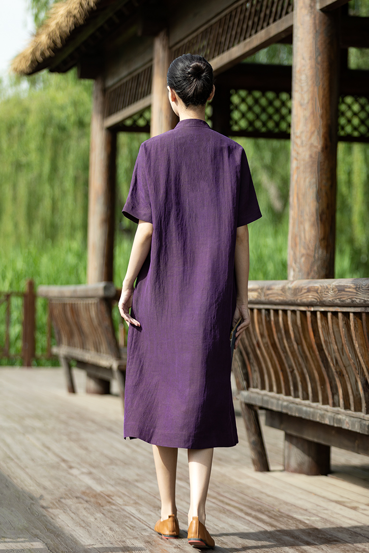 法士隆 高档【紫熙】龟裂纹真丝香云纱连衣裙 年轻款桑蚕丝中式宽松