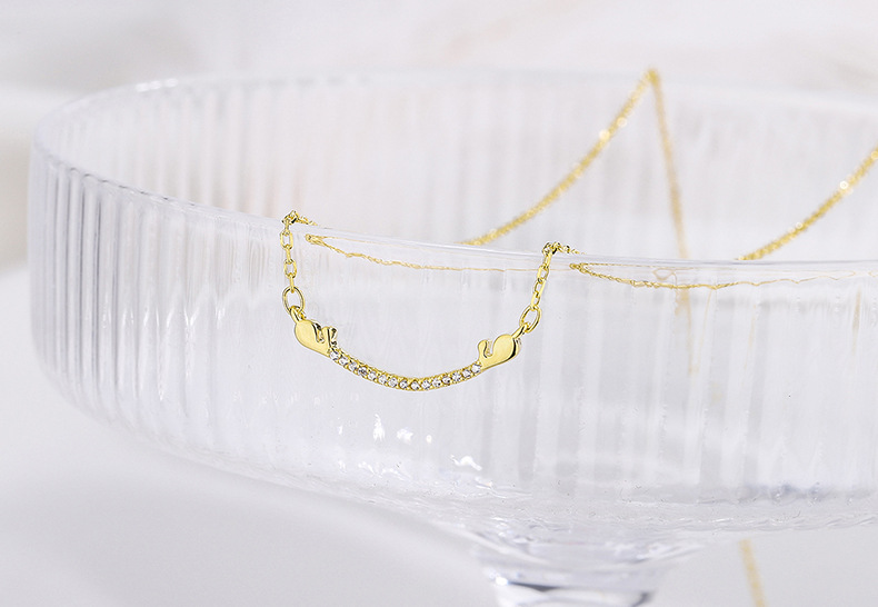 tshe项链女999足银微笑ins冷淡风镶锆微笑网红锁骨链银饰银颈饰电白