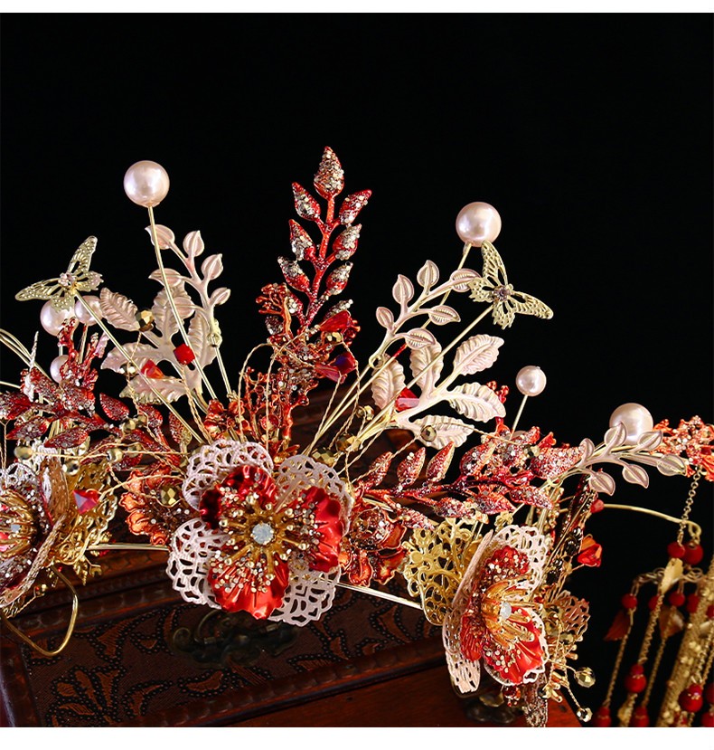 svpmecn新款秀禾服头饰大气流苏步摇凤冠中式结婚古装龙凤褂配饰古装