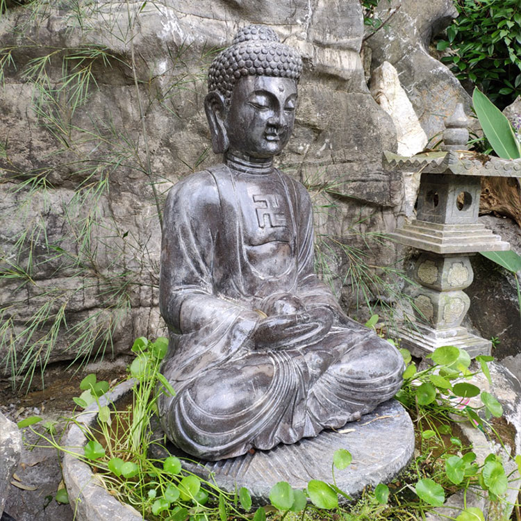 石雕佛像坐佛石头石像大日如来释迦摩尼坐佛禅意庭院家居供奉 35厘米