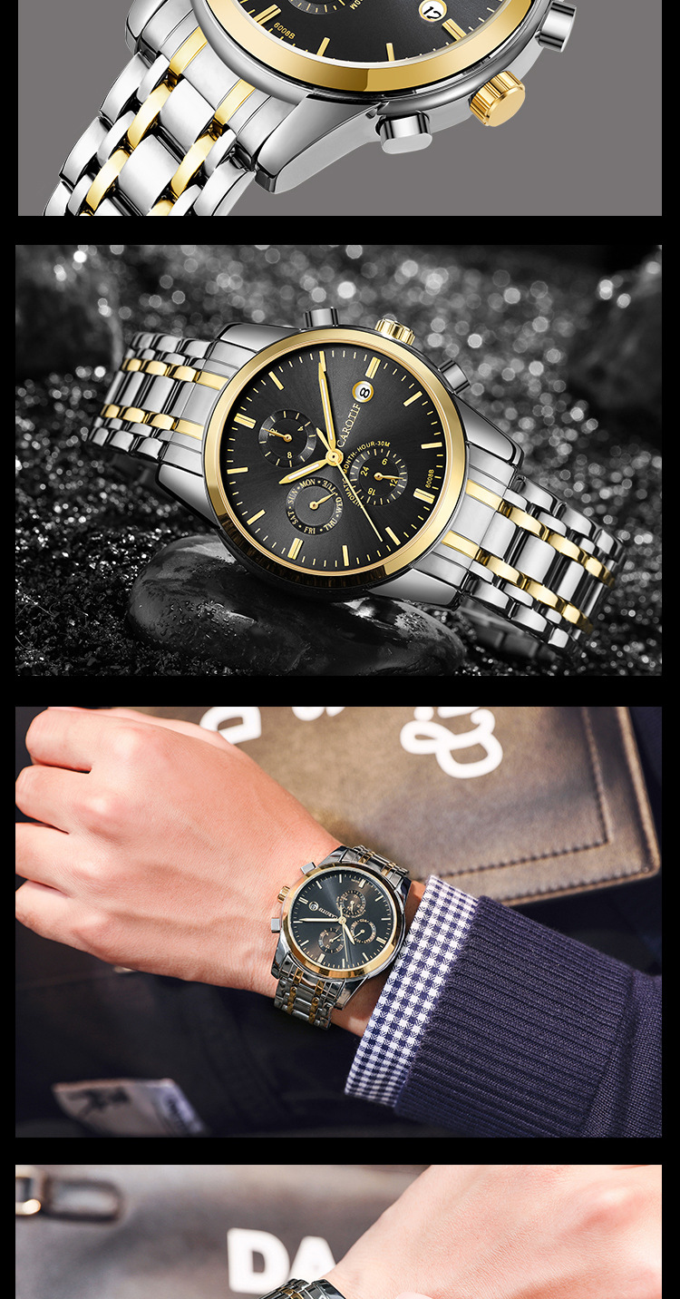 卡罗蒂夫carotif手表全自动机械表镂空男表多功能商务男士手表防水