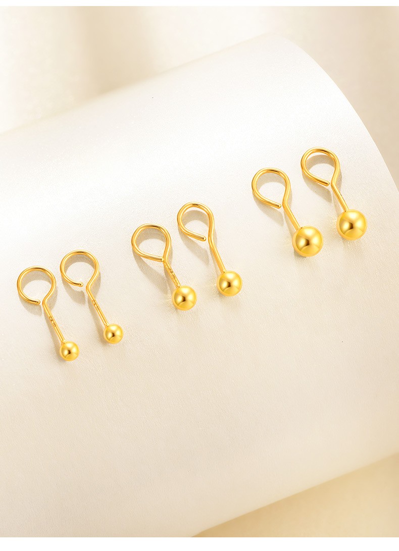 老凤凰黄金耳钉女小金豆999足金耳环足金豆豆金珠弯钩耳饰耳骨钉一对