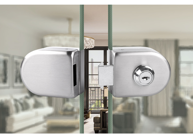 无框玻璃门锁双门单门免开孔不锈钢推拉门移门锁店铺商店中央锁圆形锁