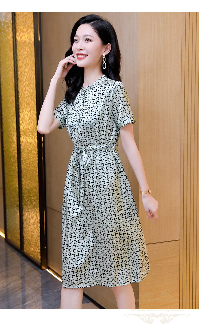 香港mazahongnan品牌女士桑蚕丝真丝连衣裙女夏天新款女装气质圆领