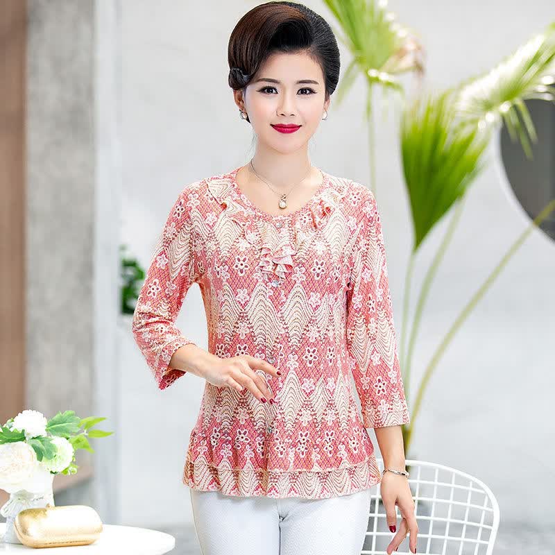 中年妇女时尚半袖t恤中老年修身型夏天衣服3花色895款4xl建议134148斤