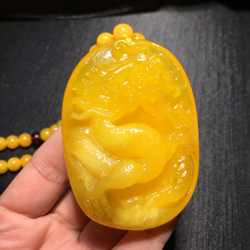 龙延香挂件 天然老蜜蜡龙牌吊坠男女十二生肖龙延香龙凤项链挂件长款