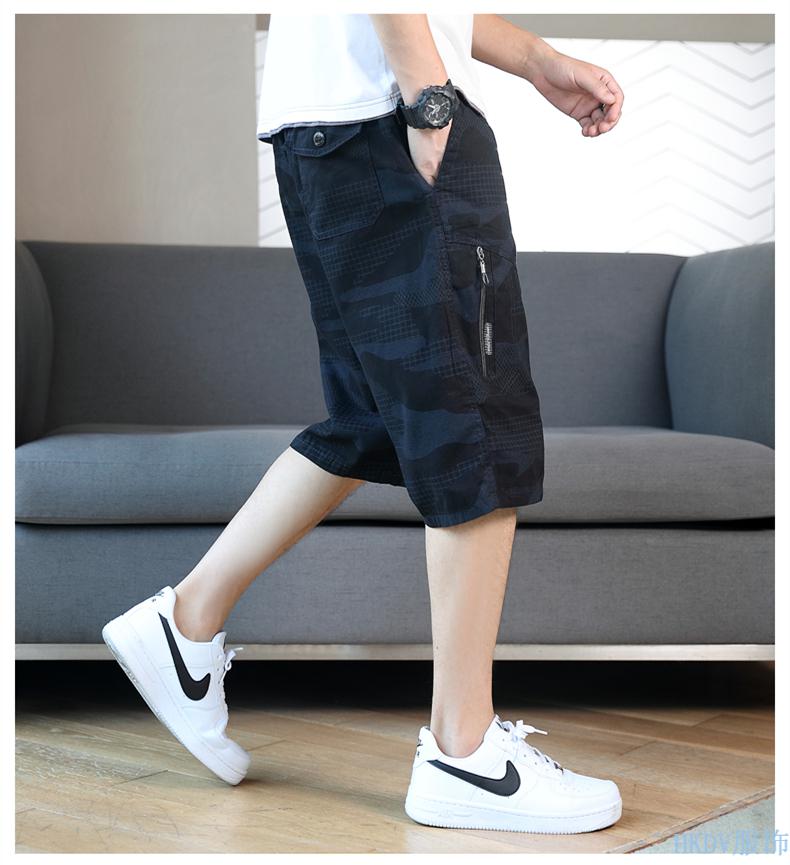 父亲节半截裤男六分裤男六分过膝中裤子潮流帅气宽松适穿定制款黑色xl