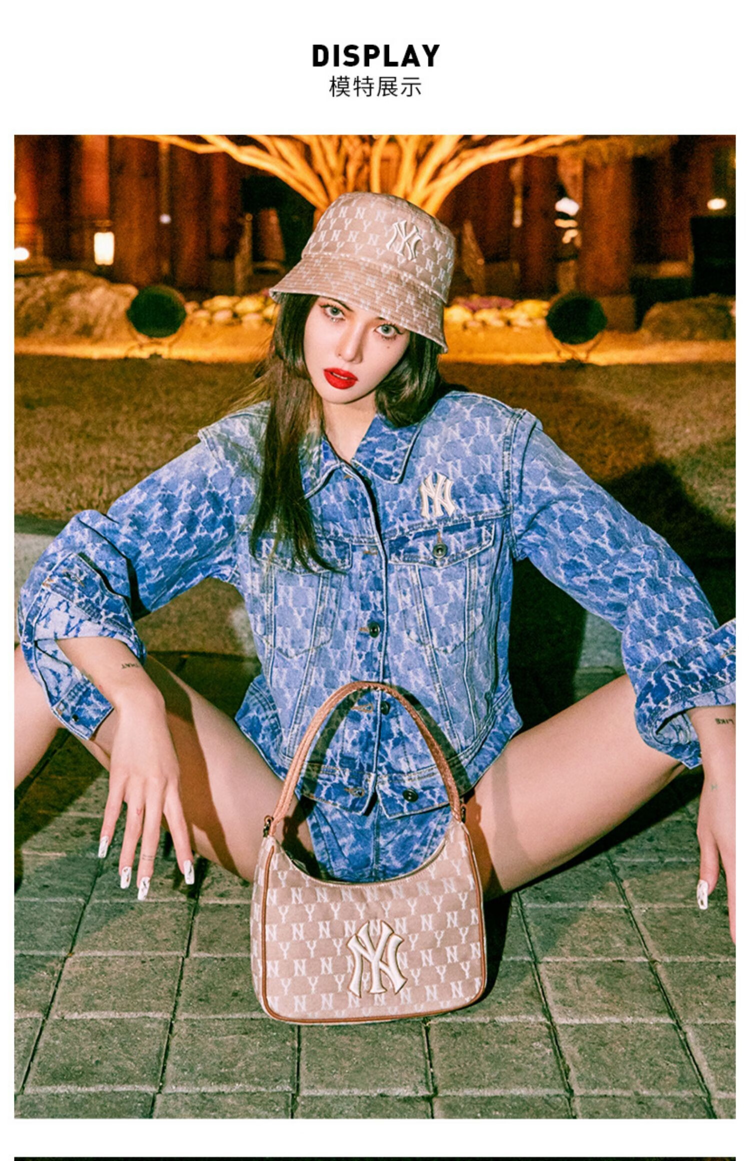 2022新款韩国mlb代购腋下包ny老花满标休闲手提包女单肩包ins潮斜挎包