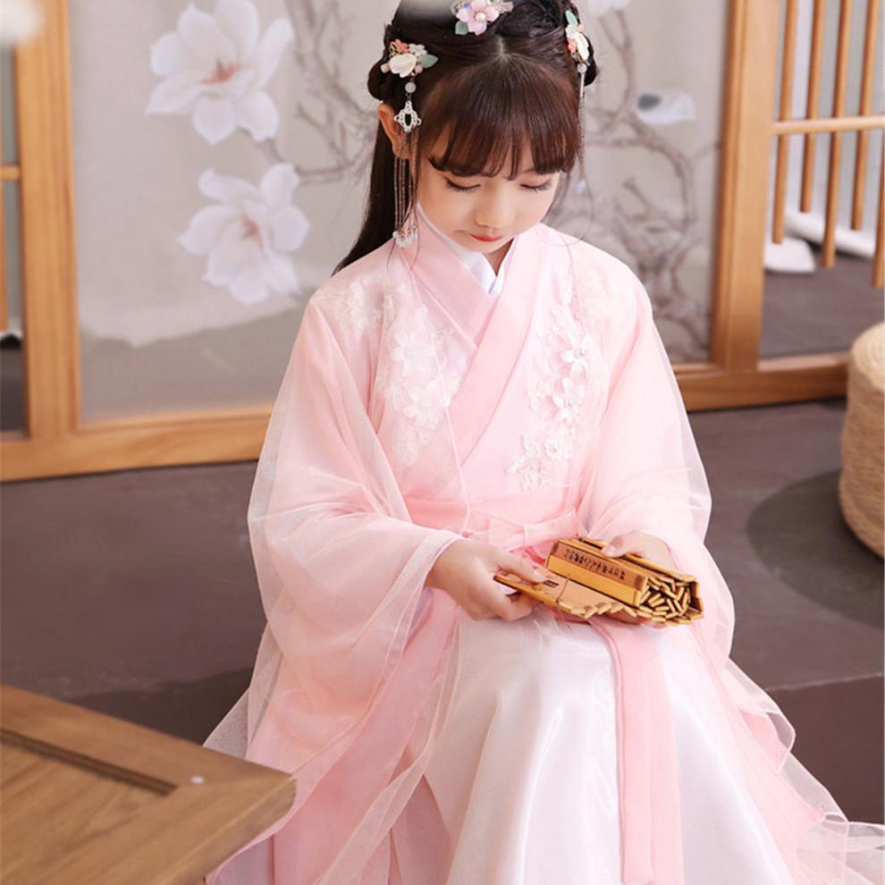 小女孩汉服女童10岁12岁超仙儿童古装汉服古筝演出服新款仙女服中国风