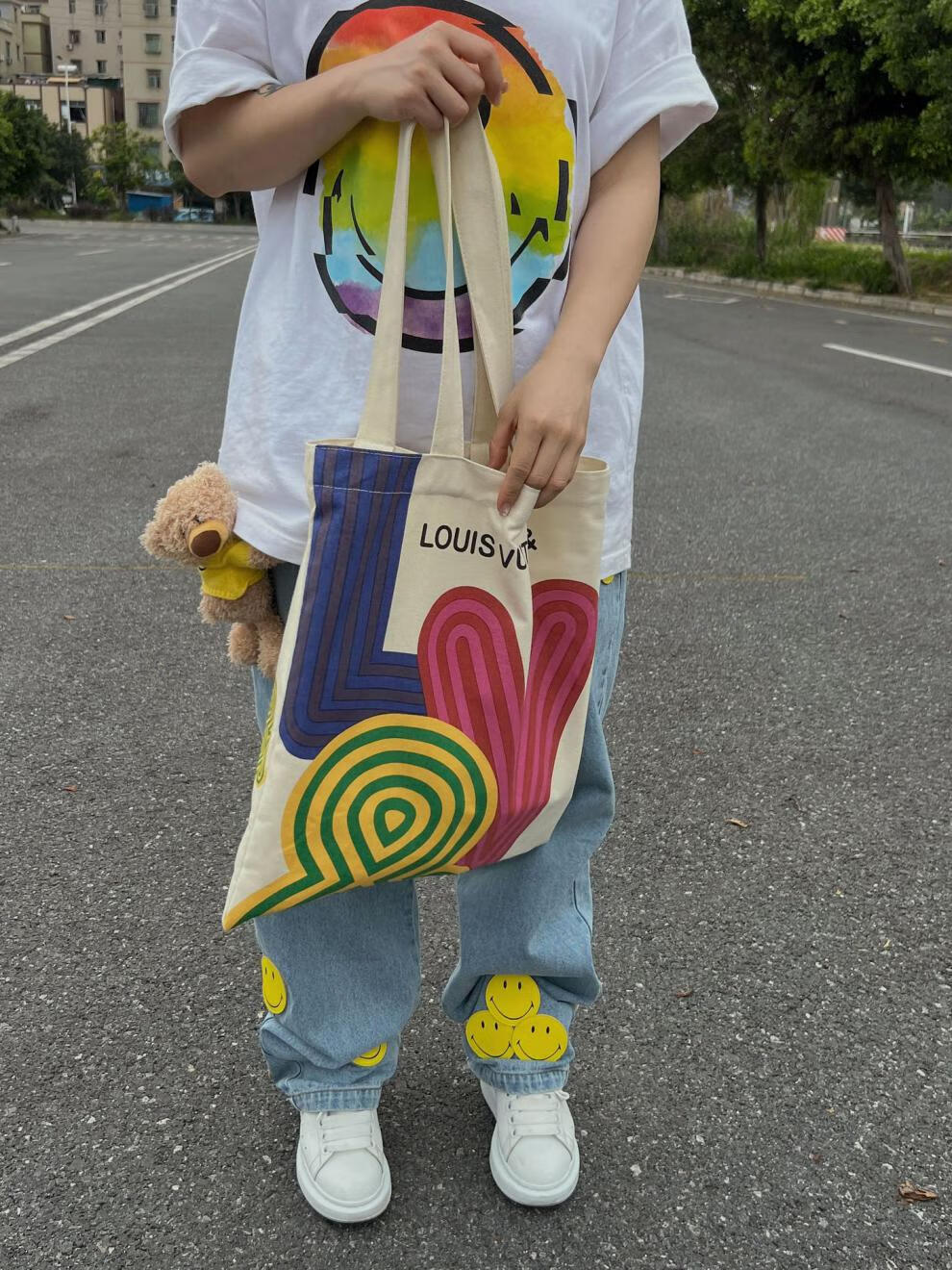 lv展馆帆布包帆布袋深圳展览白色大容量时尚简约环保袋托特包 两面图