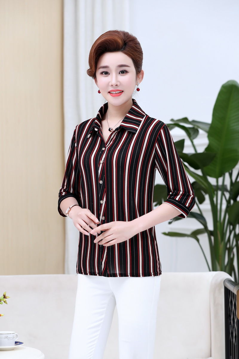 中年女夏装中袖t恤40-50岁妈妈大码打底衬衫中老年女宽松短袖上衣 7号
