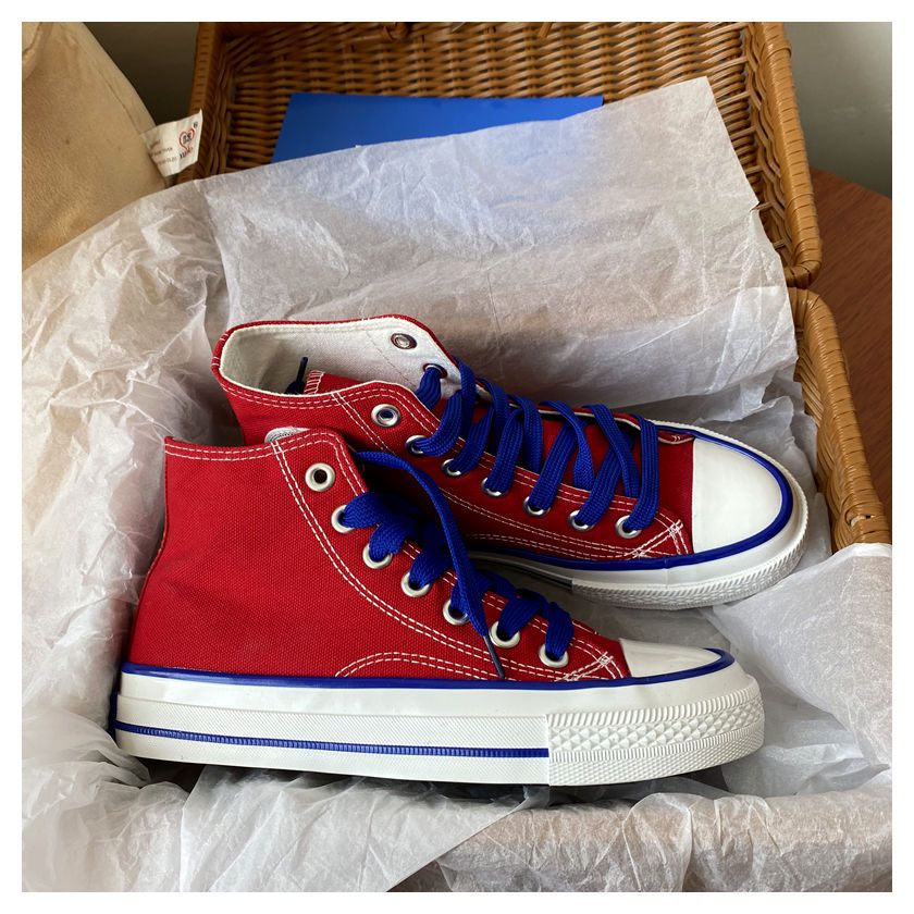 克莱因蓝鞋子高帮帆布鞋女百搭潮鞋小众板鞋 克莱因蓝(内里蓝色) 35