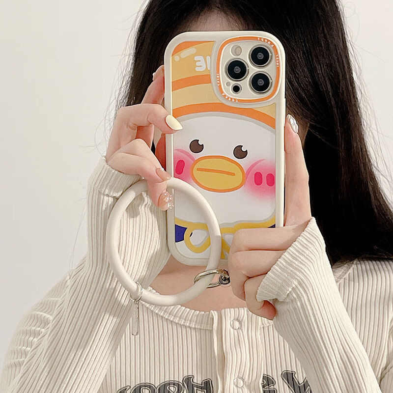 一芯相守 ins呆萌可爱鸭带手环opporeno5/6/7手机壳a93/a72/a55趣味r